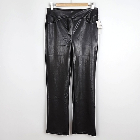 Laundry by Shelli Segal Black Faux Leather Straight Leg Pants Stretch  Sz Medium - Picture 1 of 14
